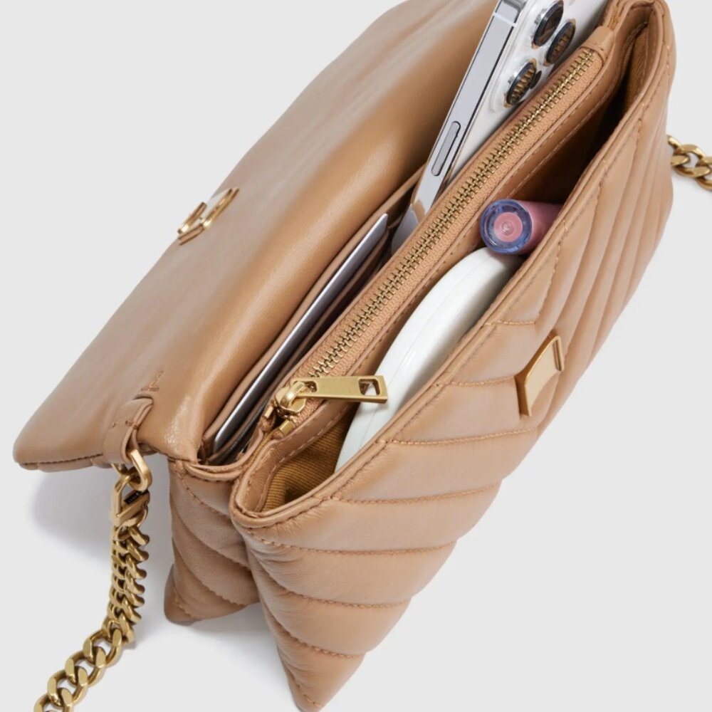 Italian Leather Quilted Wallet Crossbody, Quince, Dark Taupe - Picture 3 of 8
